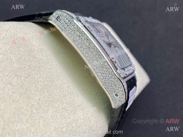 Swiss Quality Iced Out Cartier Santos De Watch Sapphire Crystal 3