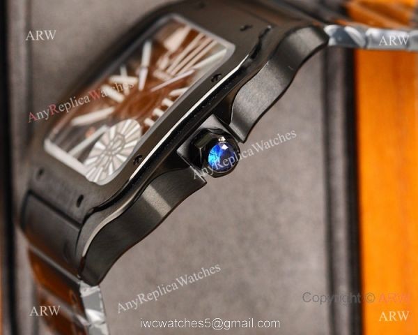 New Replica Santos de Cartier Skeleton watch All Black Swiss Quality 3