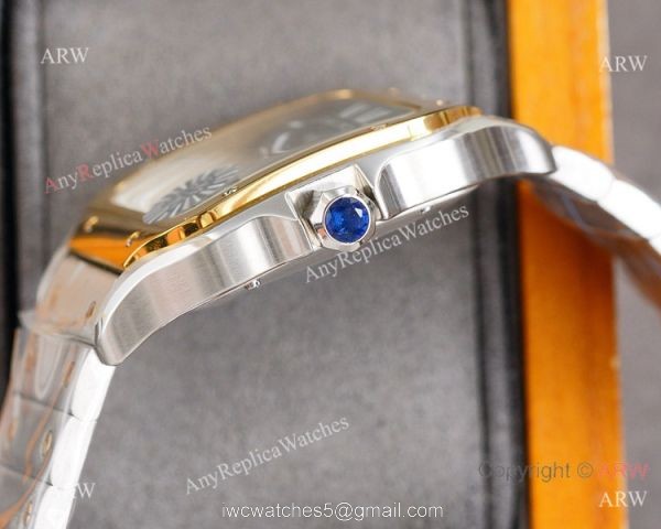 New Cartier Alberto Santos-Dumont Green Two Tone Watch Sapphire Crystal 3