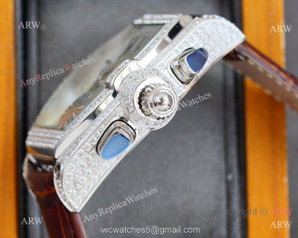 Iced Out Cartier Roadster Replica Watch White Chronograph Dial Men Watch 3