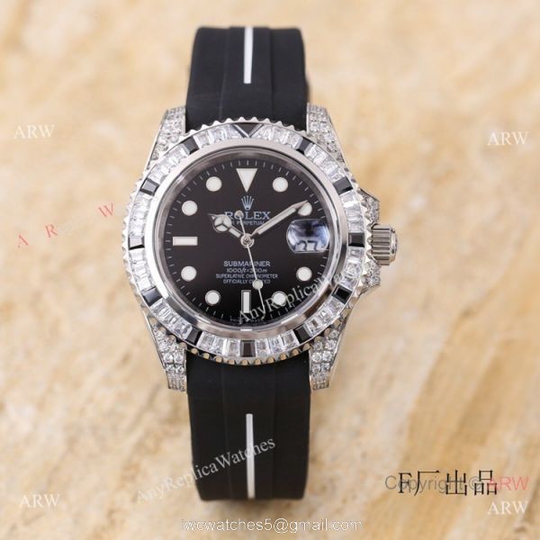 Swiss Quality Rolex Submariner Citizen 8215 Watch Black Dial Rubber B Strap 3