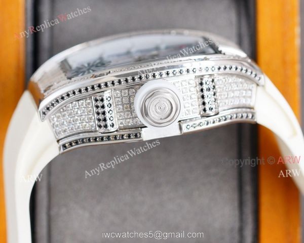 (RM Factory) Copy Richard Mille RM010 Watch With Diamonds White Rubber Band 3