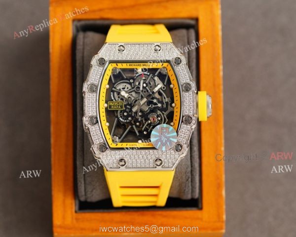(RM Factory) Clone Richard Mille RM035-01 Orange Rubber Strap Knockoff Watch With Diamonds 3