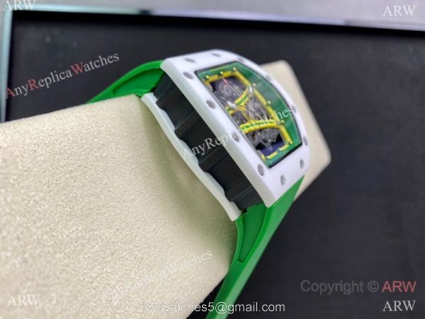 Super Clone Richard Mille Rm 59-01 Yohan Blake Tourbillon Watch White CeramicGreen Rubber Strap 3