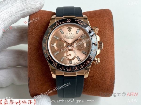 Copy Rolex Daytona A7750 Oysterflex Watch White Dial Rose Gold 3