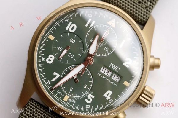 ZF Factory IWC Pilots 7750 Chronograph Spitfire Bronze Military Green Watch 3