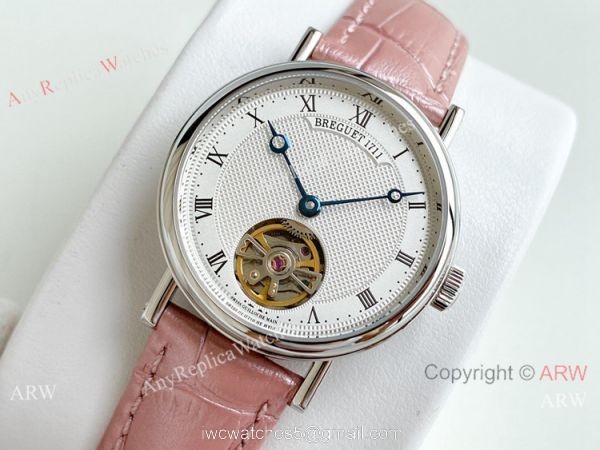 New Copy Breguet Classique Tourbillon Watch Pink Leather Strap Women 32mm 3