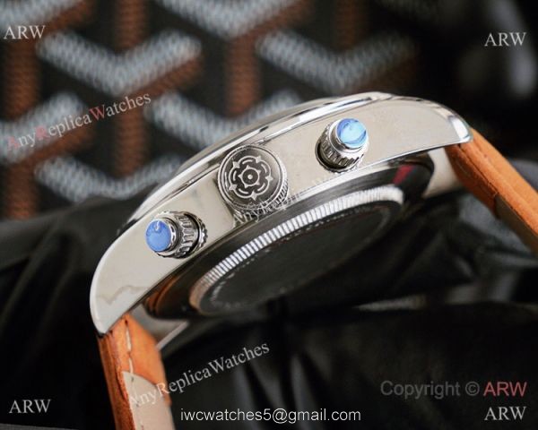 Clone Tudor Heritage Black Bay Chronograph Watch Stainless steel Brown Leather Strap 3