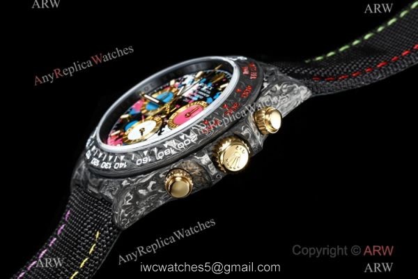 NEW! TW Factory Rolex DIW Daytona 7750 Watch NTPT Carbon Motley Dial Gold Crown 3