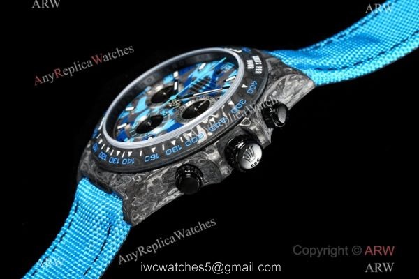 NEW! TW Factory 1-1 Rolex DIW NTPT Carbon Daytona Watch 7750 Chronograph Blue Fabric Leather Band 3