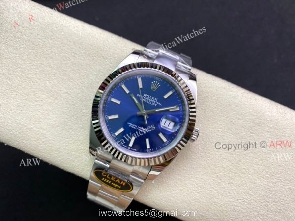 Replica Clean Factory Rolex Datejust Blue Dial 41mm Fluted Bezel Oyster Watch 3
