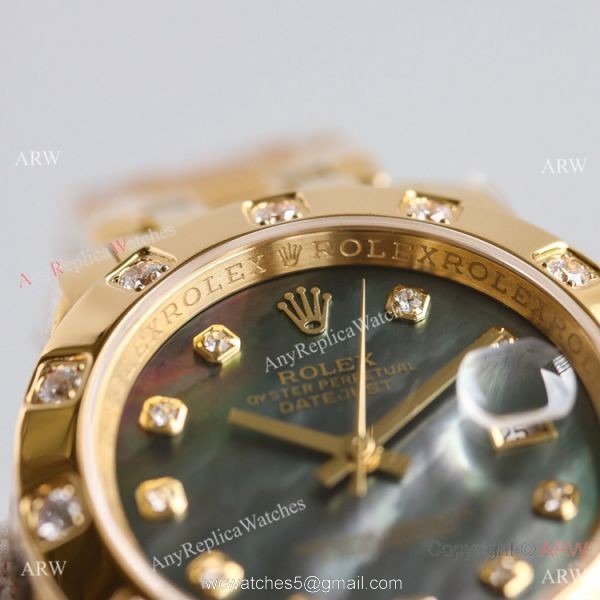 Swiss Replica Rolex Datejust Pearlmaster 81319 Watch Black Mother-Of-Pearl Yellow Gold 34mm 3