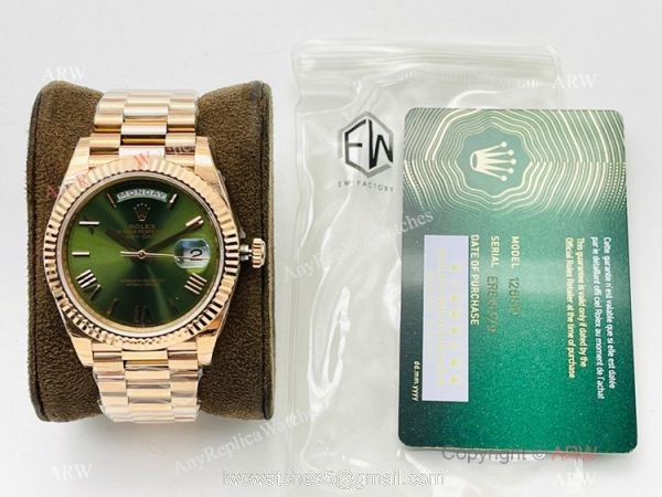 EW Factory V2 Rolex Day-Date 40mm 3255 Olive Green Rose Gold President Watch with NFC card 3
