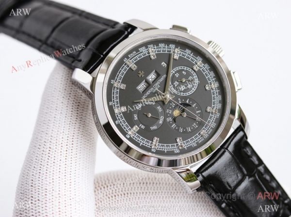 New! TW Factory Vacheron Constantin Geneve Traditionnelle Perpetual Calendar Moon Watch Ss Black Dial 3