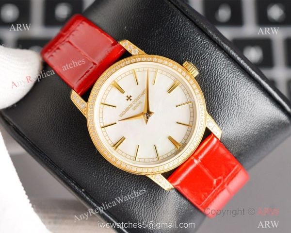 NEW! Swiss Grade Vacheron Constantin Traditionnelle Ultra Thin Women Watch 9015 Gold Diamond 3