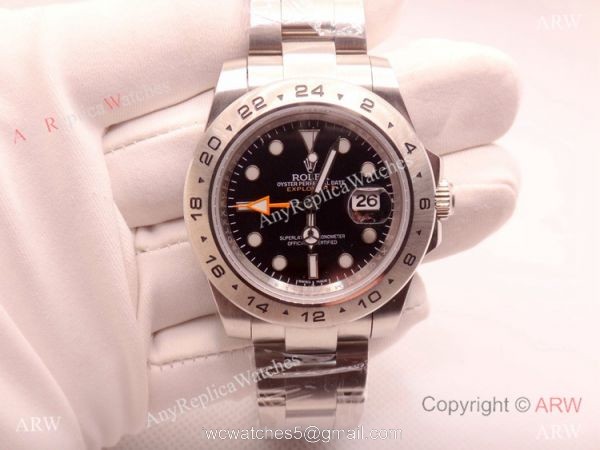 Copy Rolex Explorer II Orange GMT Stainless Steel Black Dial 42mm Watch 3