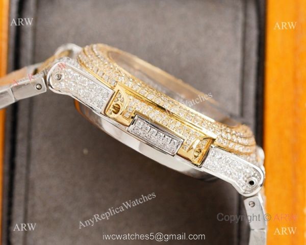 AAA Grade Copy Patek Philippe Nautilus Swiss 9015 Watch 40mm Gold Diamond Dial 2-Tone 3