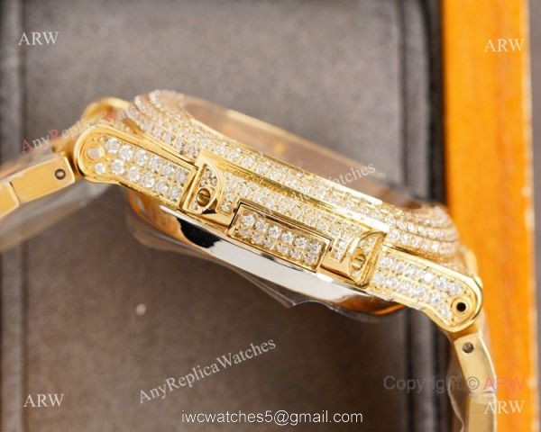 Swiss Grade Copy Patek Philippe Nautilus 9015 Ultra thin Watch 40 Diamond Dial All Gold 3