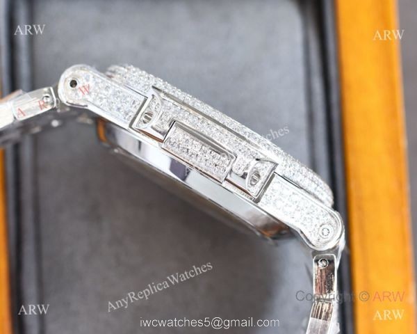 Swiss Grade One Patek Philippe Iced Out Nautilus 9015 Watch BlackSilver Diamond 3