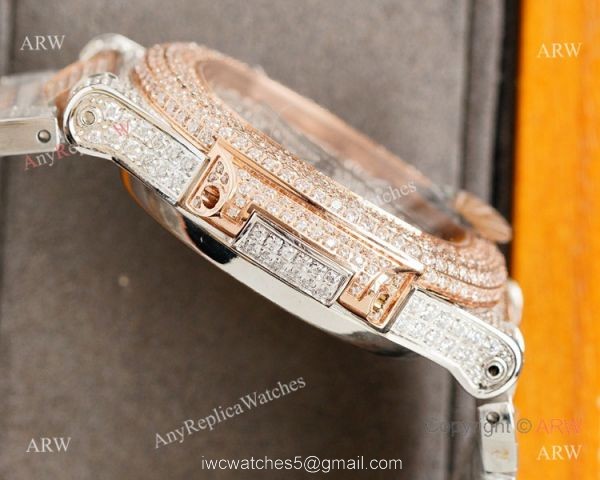 Swiss Grade Patek Philippe Nautilus 40mm Watch 9015 Ultra-thin Full Diamond Dial 2-Tone Rose Gold 3