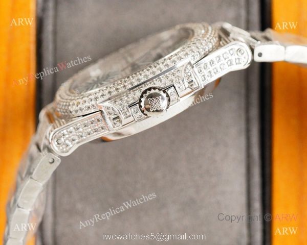 AAA Grade Iced Out Patek Philippe Nautilus Swiss 9015 Watch Full Diamond 3