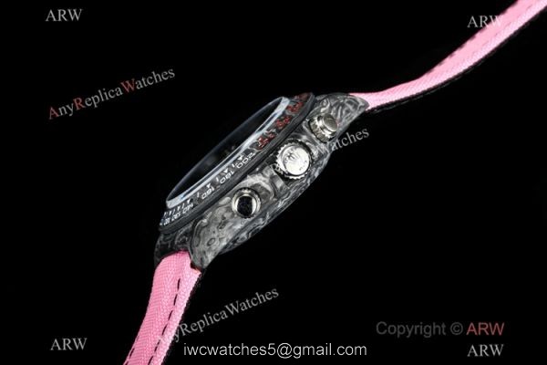 New! TW Swiss Rolex Carbon-Lime Daytona 7750 Watch Pink Fabric Leather Band 3