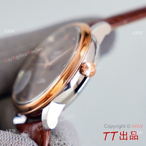 Swiss Quality Copy Omega De Ville Co-Axial Watch 8215 Movement Chocolate Dial Leather Strap 3