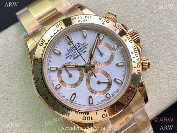 Highest Quality Rolex Daytona 7750 Chrono 904L Rose Gold White Watch 40mm 3