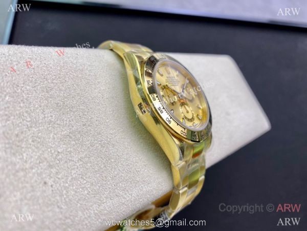 Swiss Replica Rolex Daytona 904L All Gold Champagne Dial Watch with 7750 3