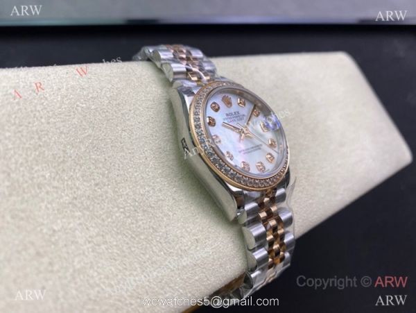 Swiss Copy Rolex Datejust 2-Tone Rose Gold Mop Dial Diamond watch 31mm Mid-size 3