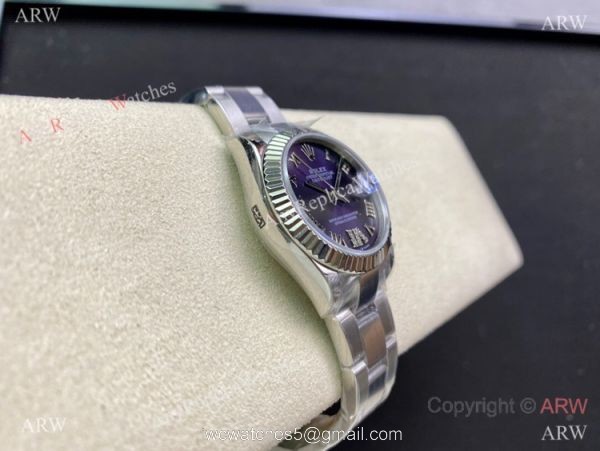 Swiss Copy Rolex Oyster Datejust 31mm Purple Roman Dial watch with VI Diamond 3