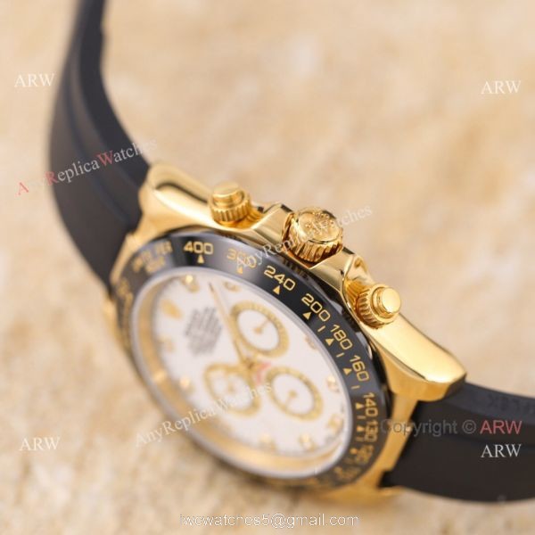 Knock-off V3 Rolex Daytona 43MM White Face Gold Case Rubber Strap Watch 3