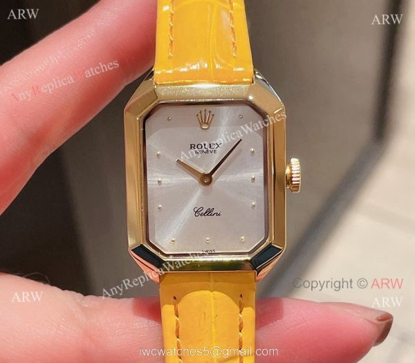 Replica Rolex Cellini White Face Gold Case Leather Strap 24MM Watch 3