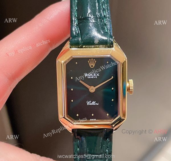 Replica Rolex Cellini 24MM Yellow Dial Gold Case Leather Strap Watch For Lady 3