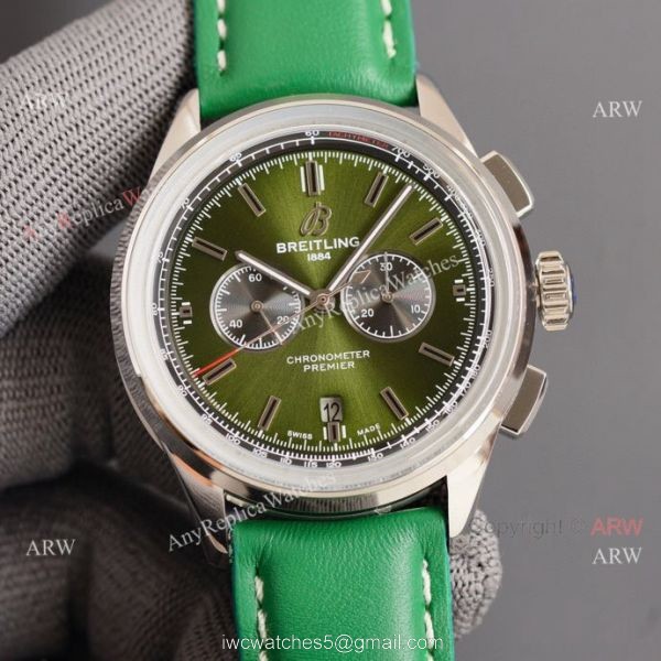 Copy Breitling Premier B01 Green Dial Leather Strap 42MM Men Watch 3