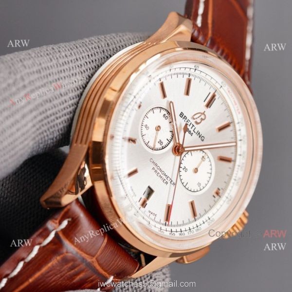 Copy Breitling Premier B01 Rose Gold Case Brown Leather Strap 42MM Men Watch 3
