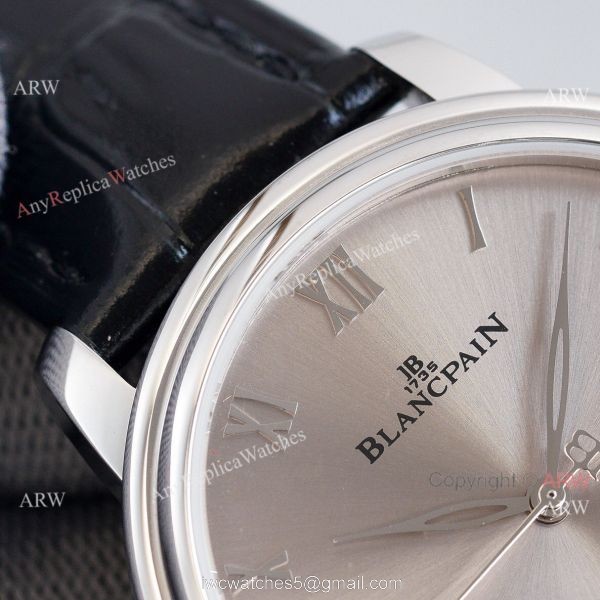 Fake Blancpain Villeret Gray Face 40MM Watch With Roman Markers Leather Band 3