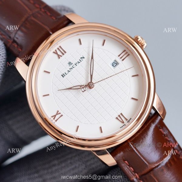 Copy Blancpain Villeret Rose Gold Case Watch With Roman Markers Brown Leather Strap 3