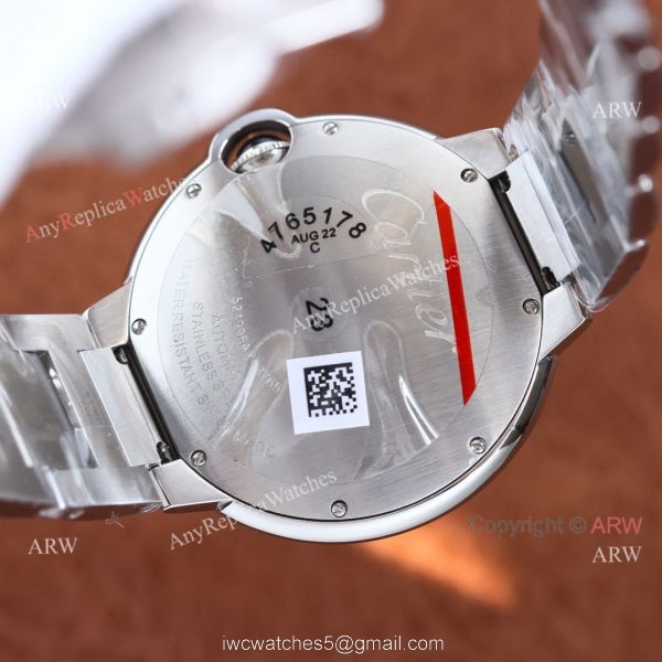 Copy Balloon Blue Cartier SS Silver Face Watch with Black Leather Strap 3