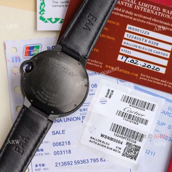New Replica V6 Balloon Blue Cartier All Black Leather Watch 3