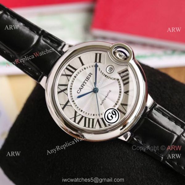 Fake Balloon Blue Cartier White Dial G9 Watch Black Leather Strap For Man Or Lady 3