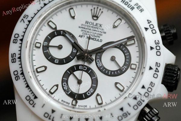 New! Swiss Replica Rolex Daytona AET Modified White Ceramic Black Crown watch A7750 Movement 3