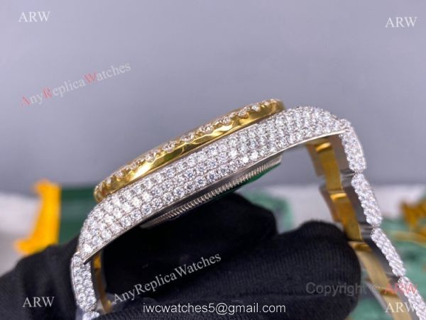 Iced Out Two Tone Rolex Datejust II Replica Watch 2836 Movement Roman Markers 41mm 3