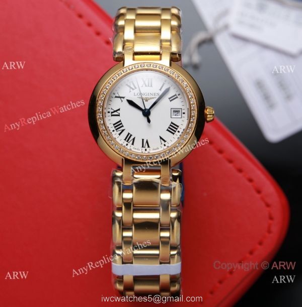 Swiss Quartz Longines PrimaLuna Replica Watches All Gold White Face 3