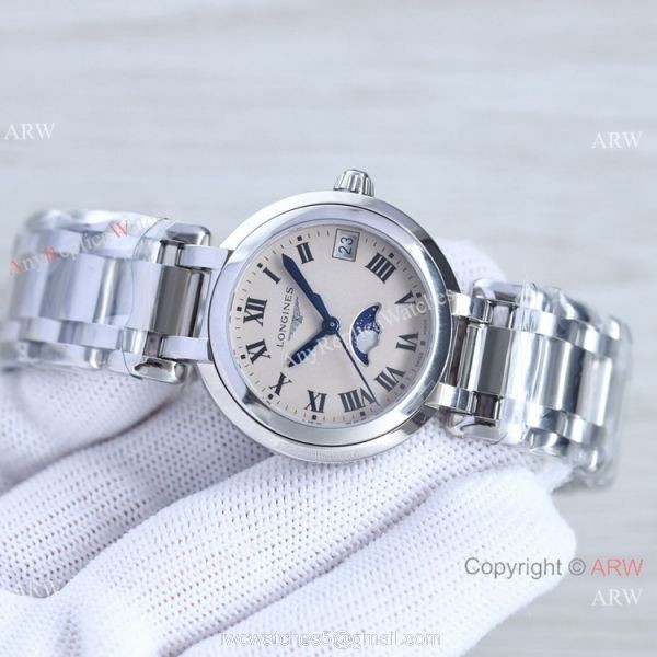 Swiss Quartz Longines PrimaLuna Moon Phase Watch Cream Face Women 3