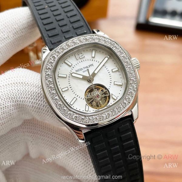 Clone Patek Philippe Lady Tourbillon Automatic Watches White MOP Dial 3