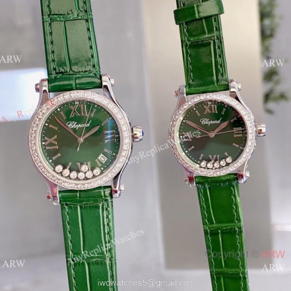 Copy Chopard Happy Sport Quartz Watch Rose Gold Olive Green Face 3