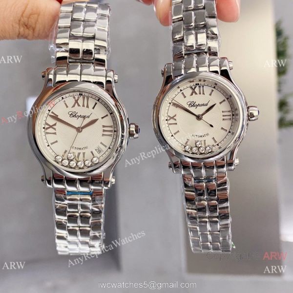 Replica Chopard Couple Watch Happy Sport Olive Green Dial Silver Case 3