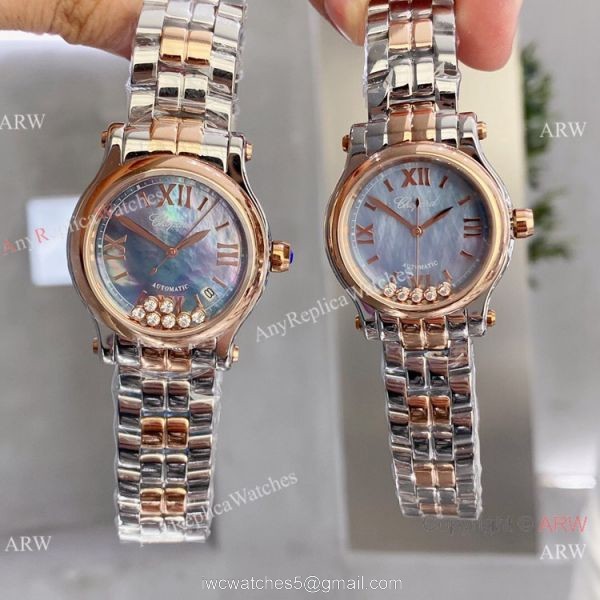 Copy Chopard Happy Sport Coral red 2-Tone Rose Gold Watches 3