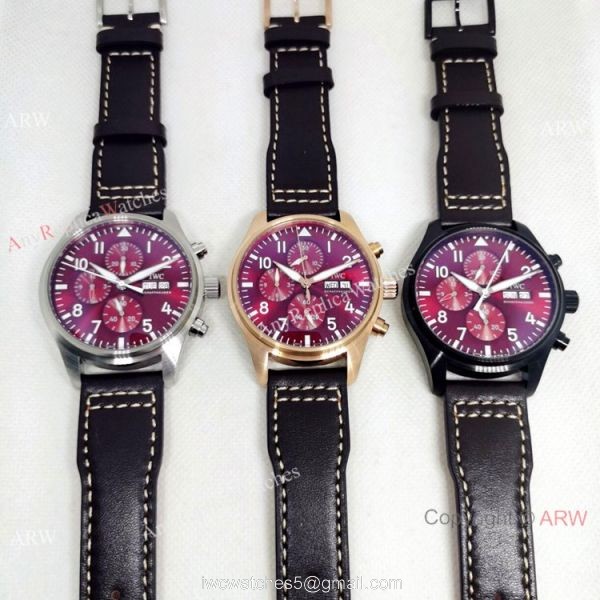 Best Replica IWC Pilots Cherry red Face Rose Gold Automatic Watches 3